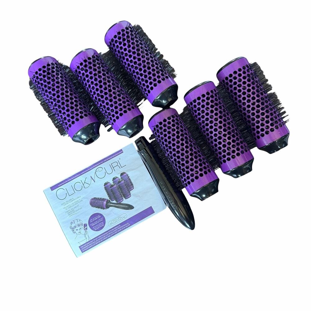 Click N Curl Purple Interchangeable Curl Barrel Set 6 Rollers Handle